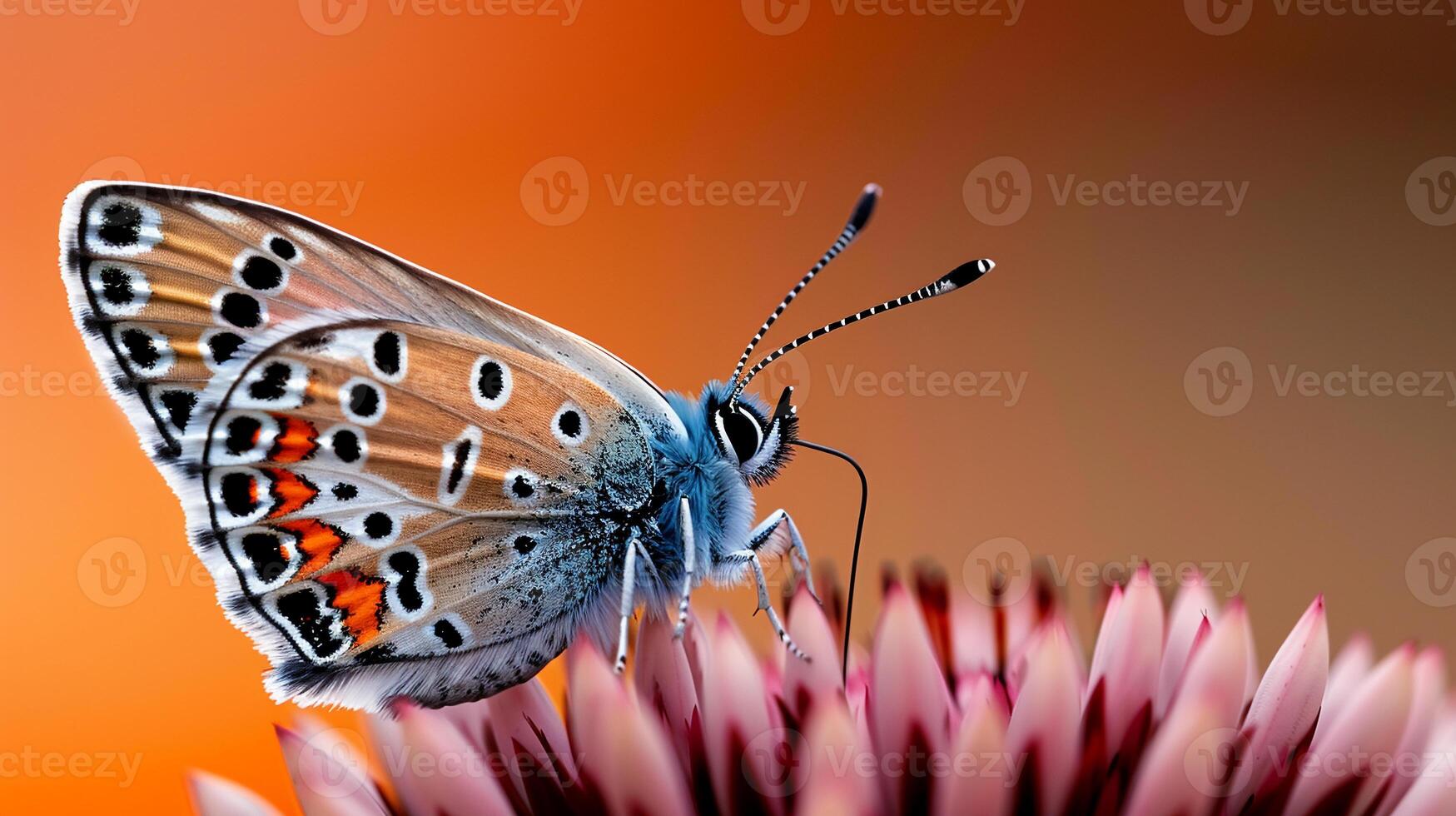 A butterfly is sitting on top of a flower photo