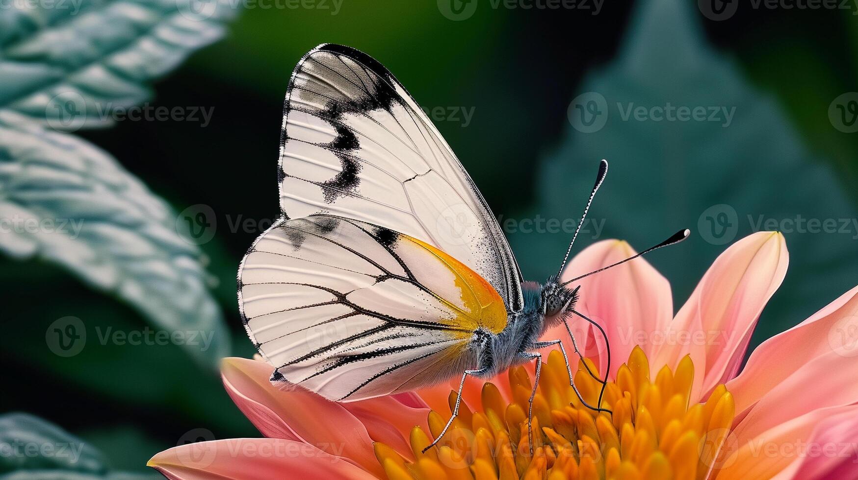A butterfly is sitting on a pink flower photo