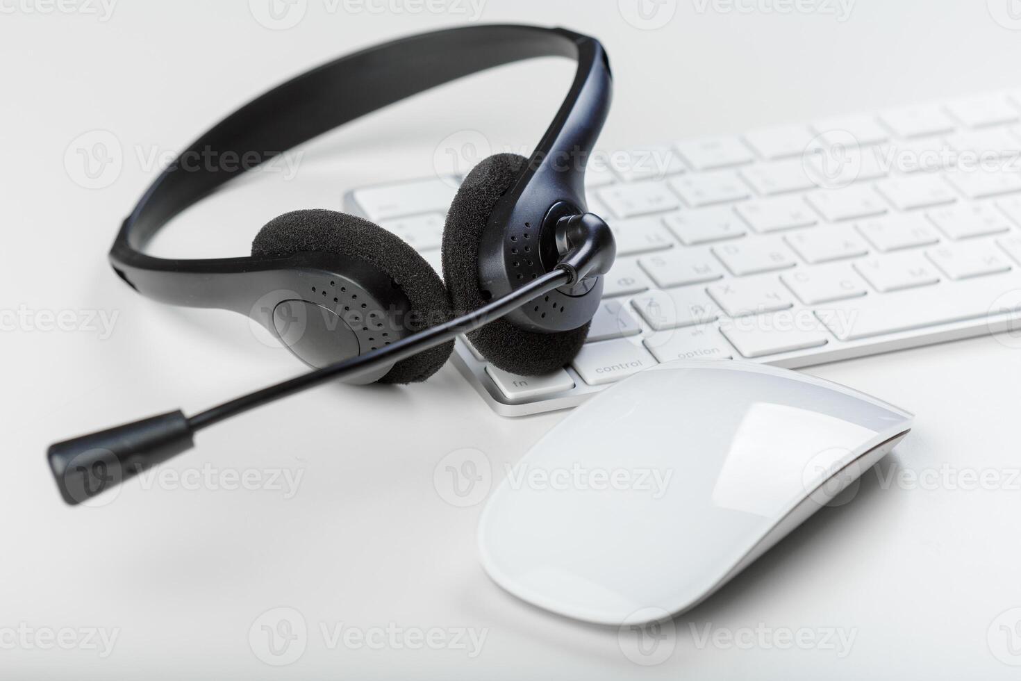 headset on keyboard computer laptop photo
