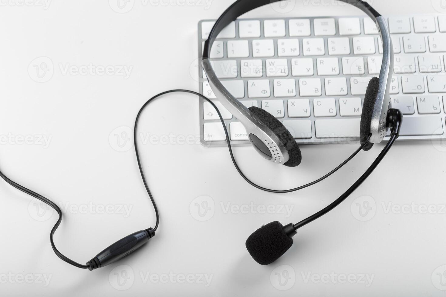 headset on keyboard computer laptop photo