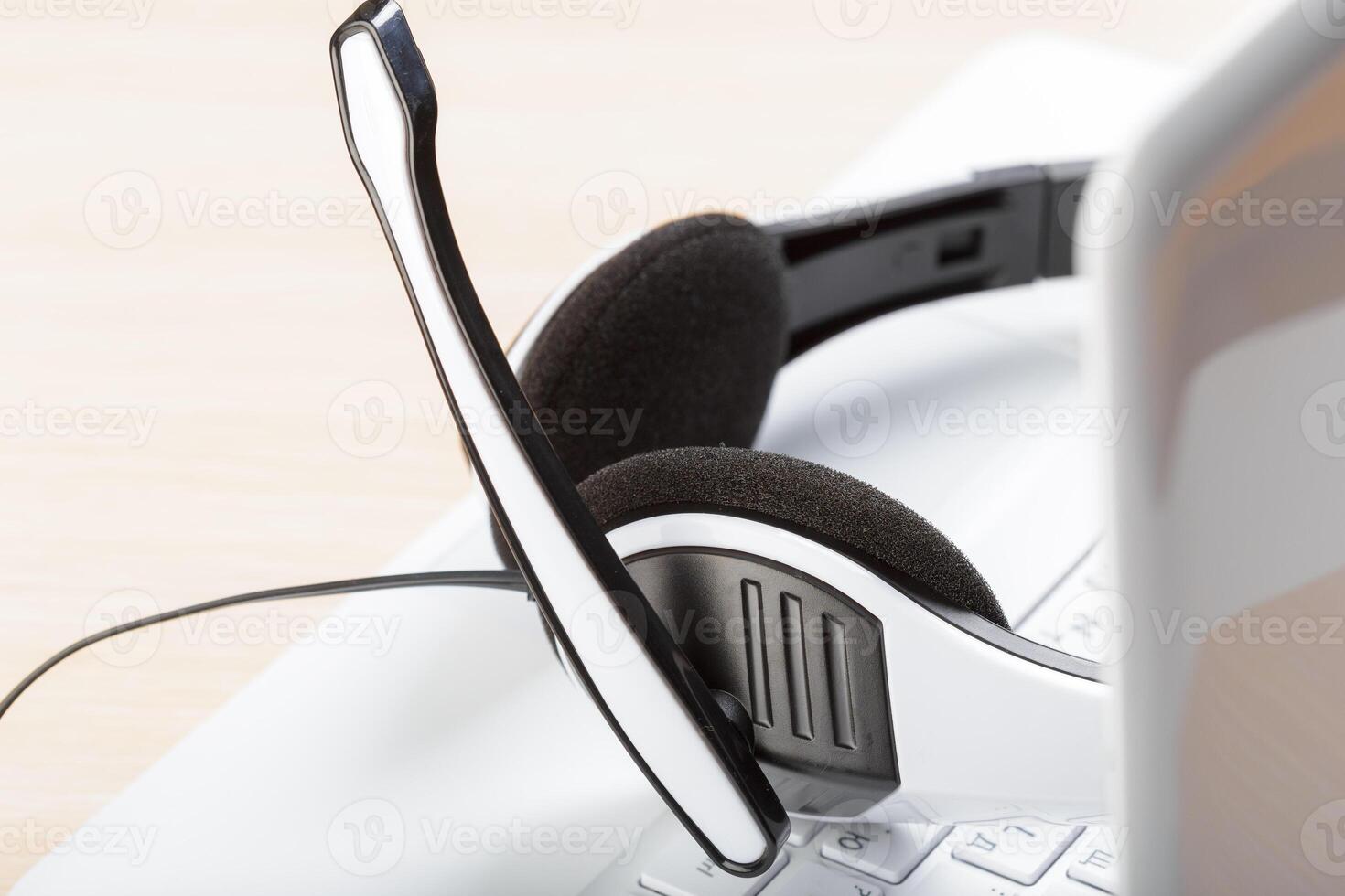 headset on keyboard computer laptop photo