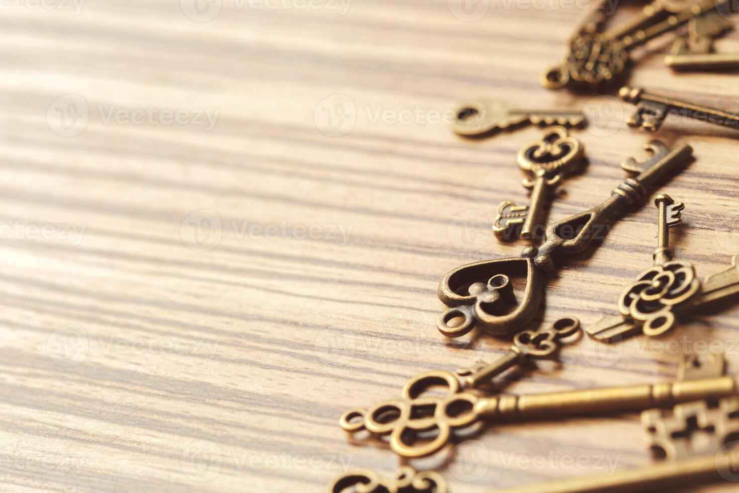 old key on wooden table photo