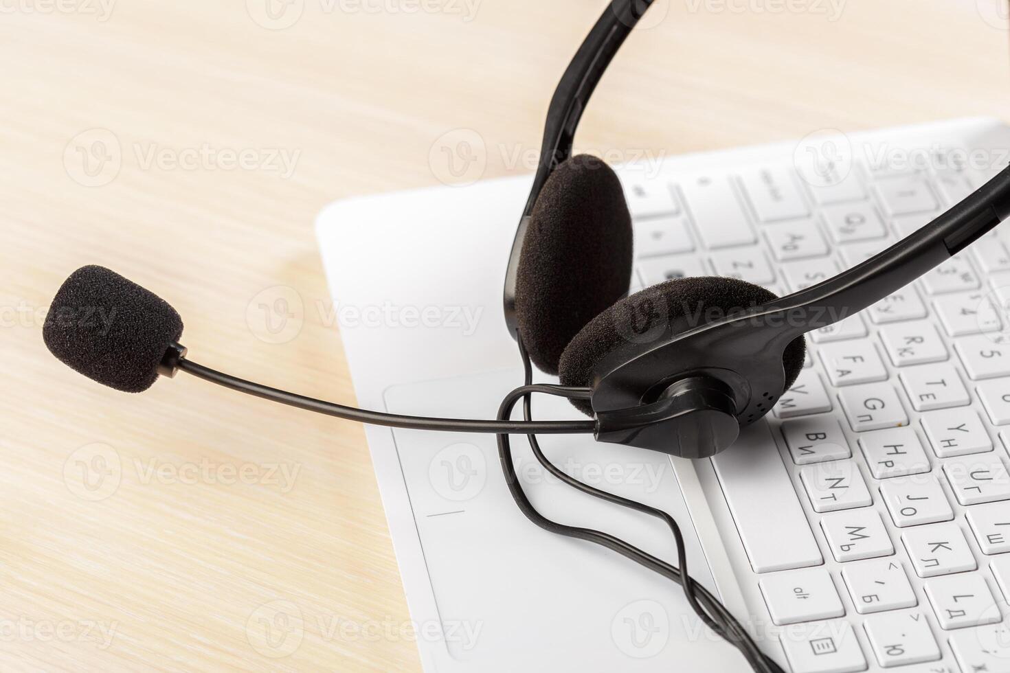 headset on keyboard computer laptop photo