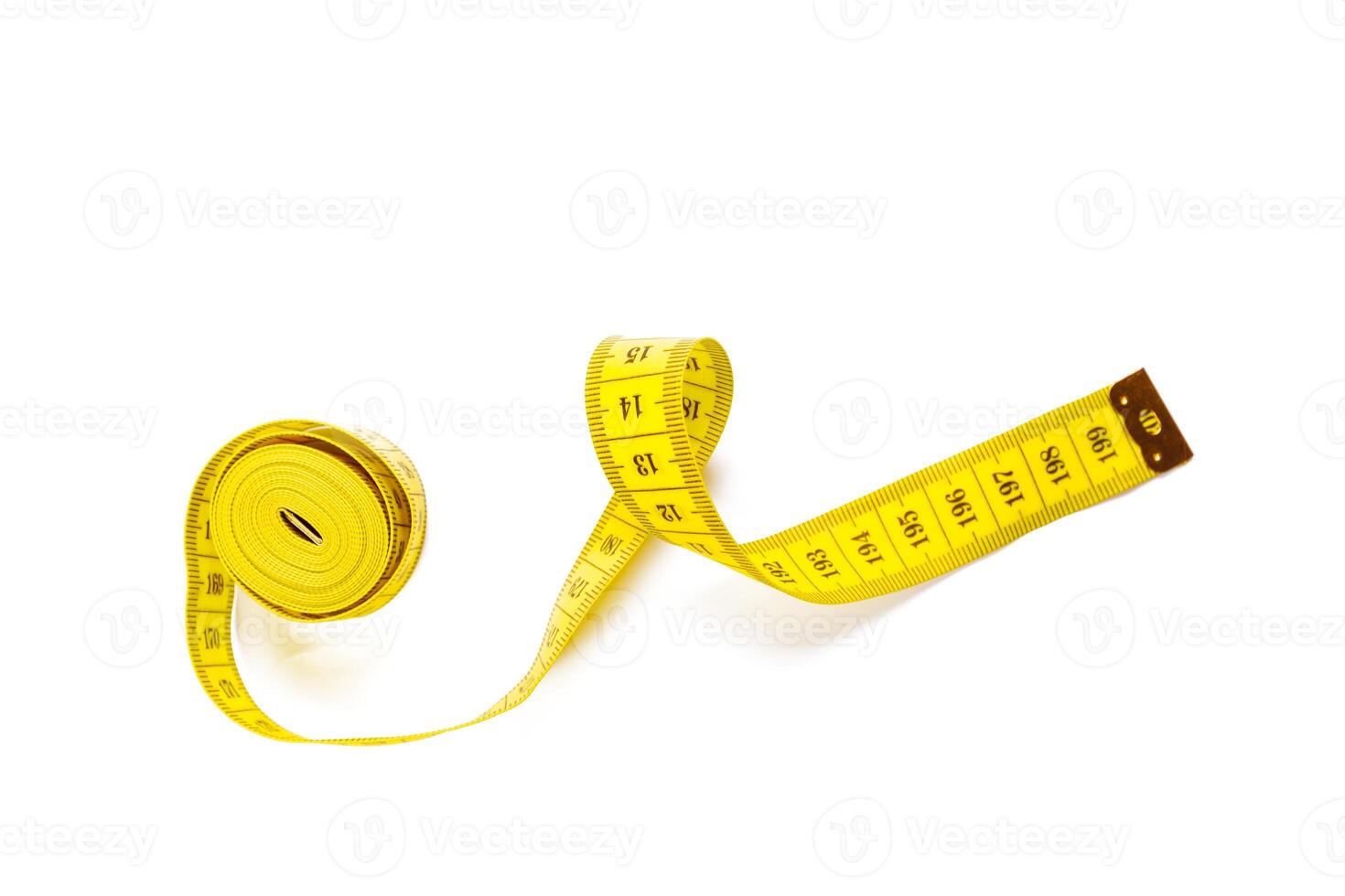 yellow metric measuring tape isolated on white panorama background photo