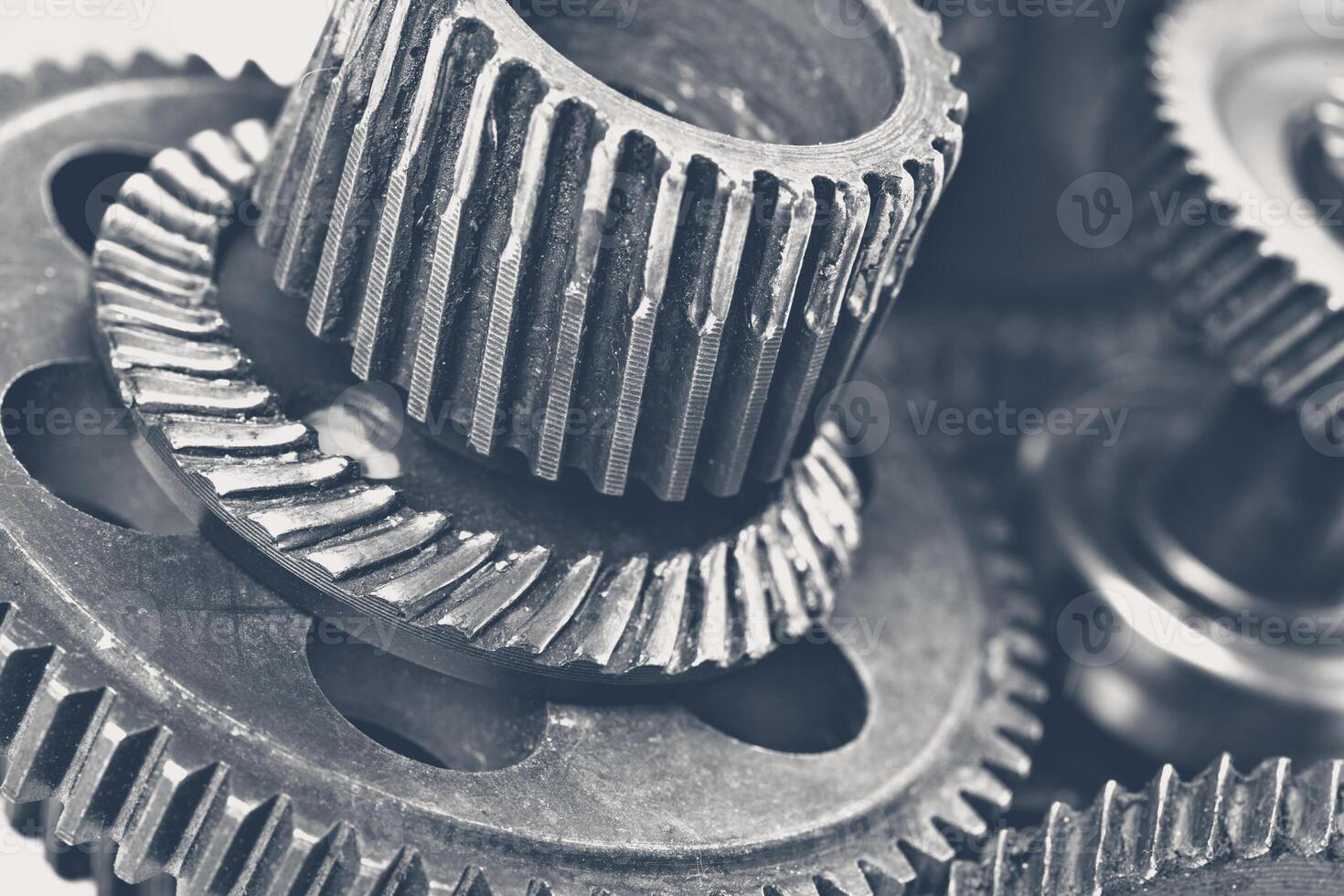 Close-up view of stack of gears photo