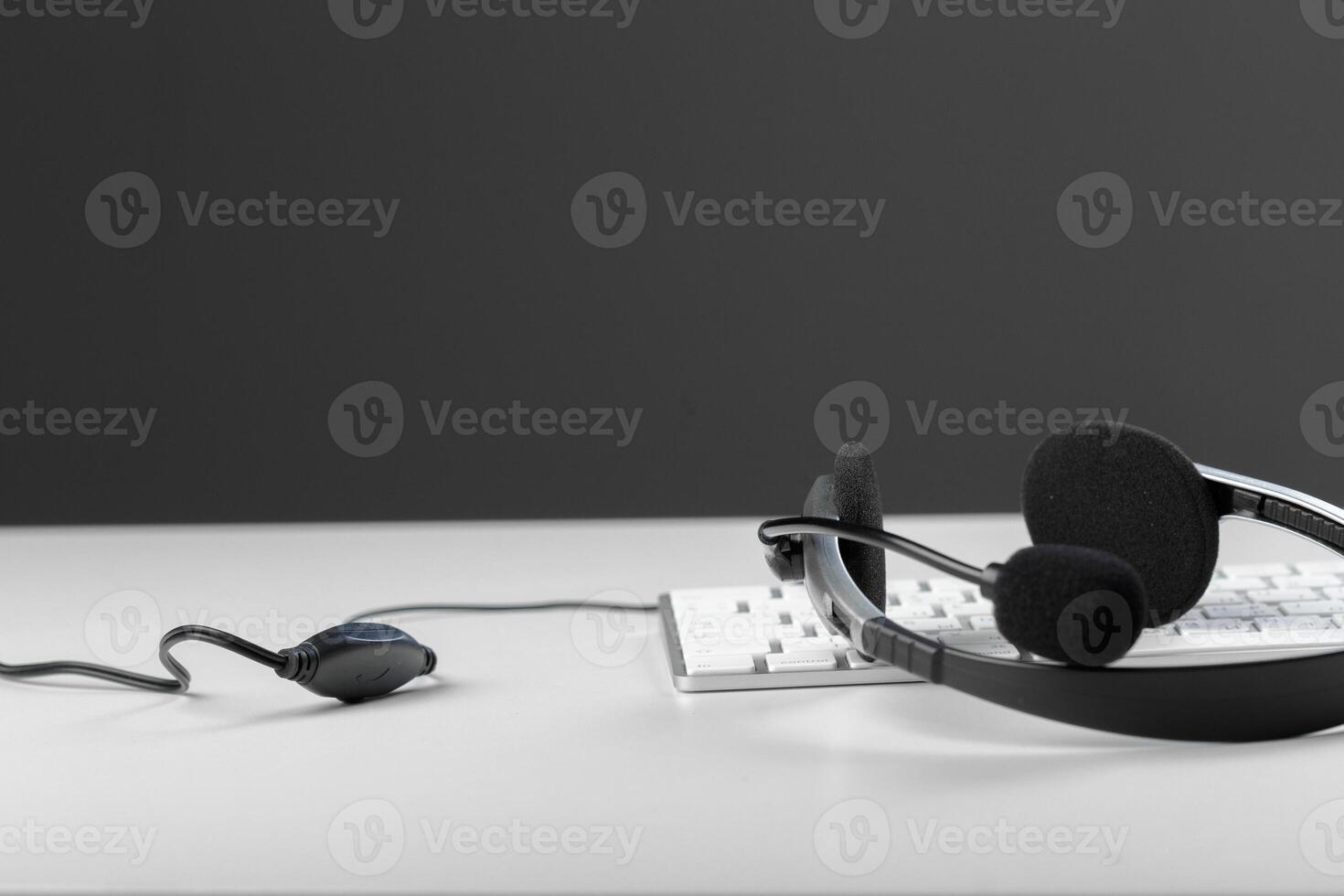 headset on keyboard computer laptop photo