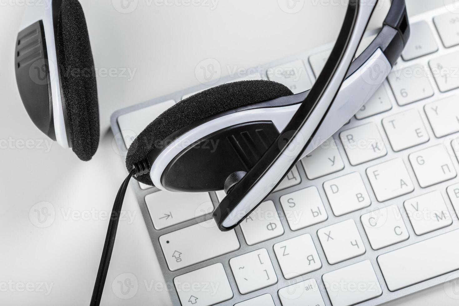 headset on keyboard computer laptop photo