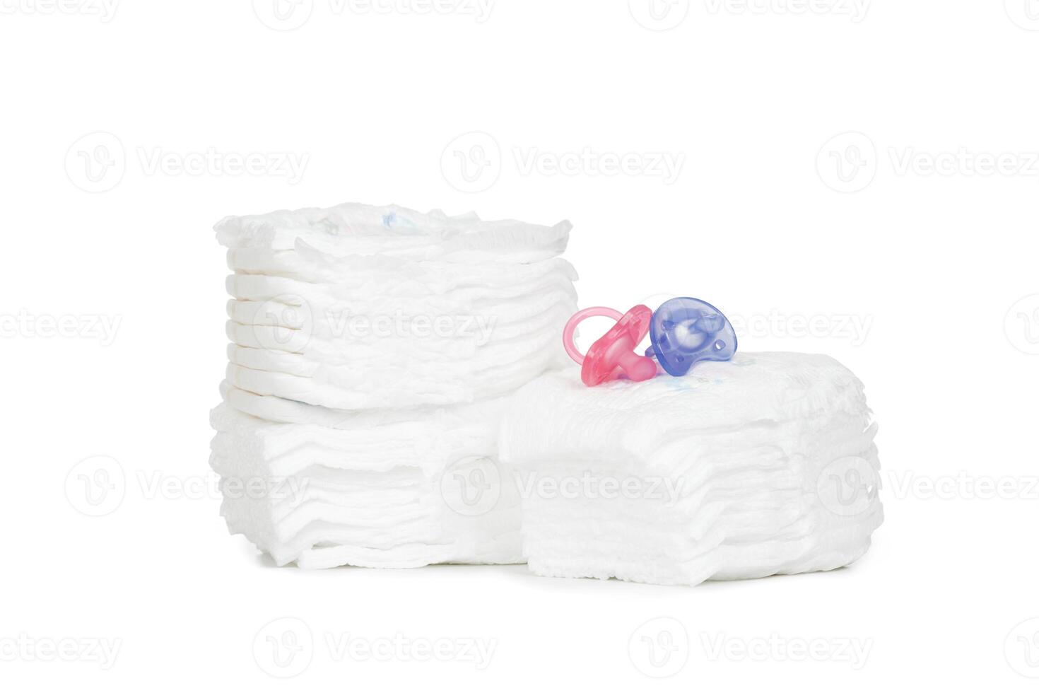 Stack of diapers isolated on white background photo