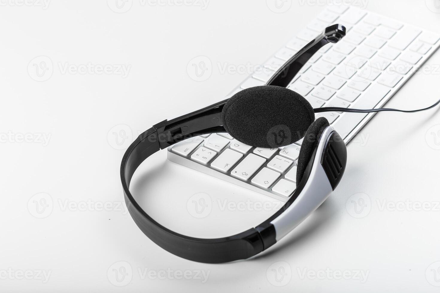 headset on keyboard computer laptop photo