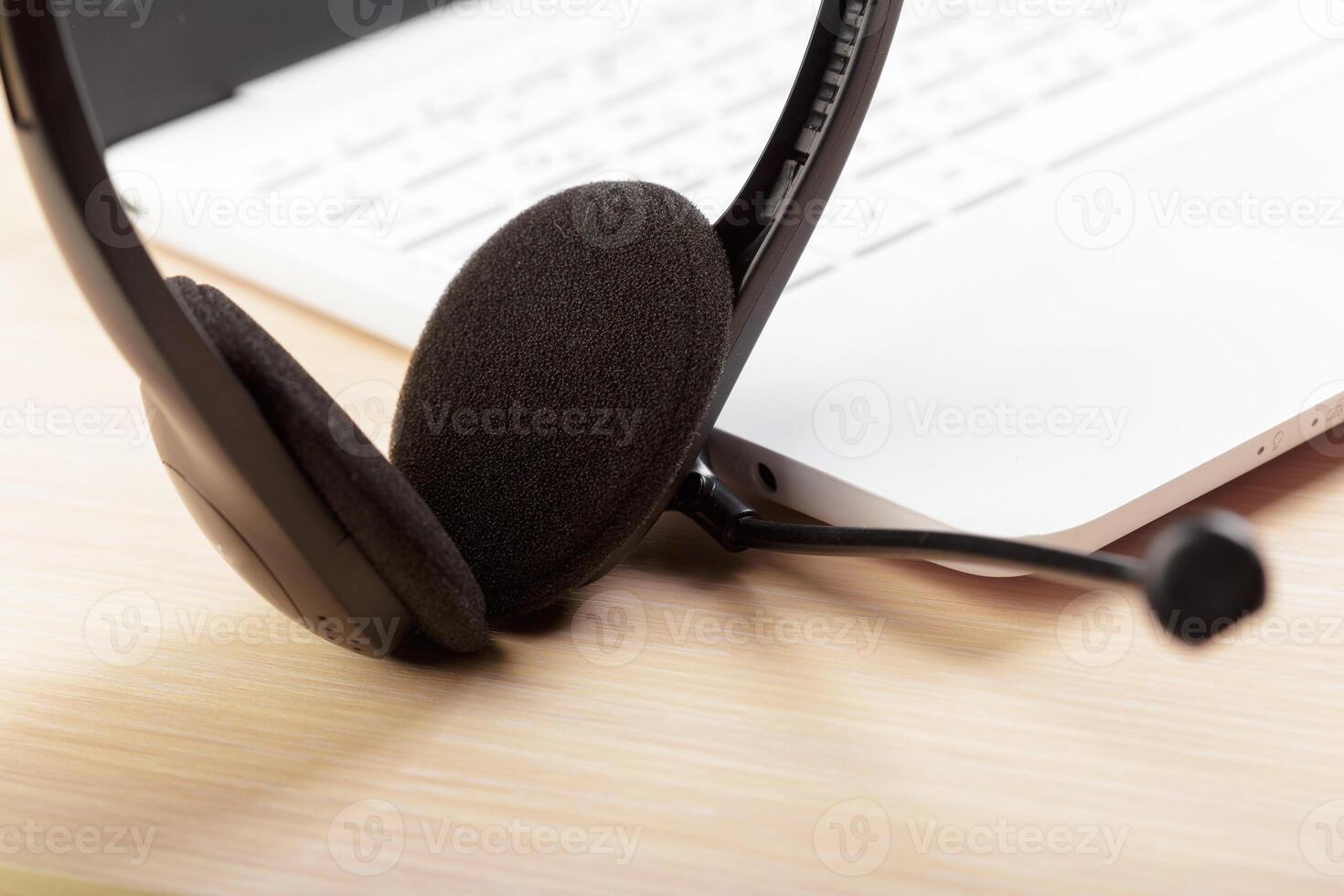 headset on keyboard computer laptop photo