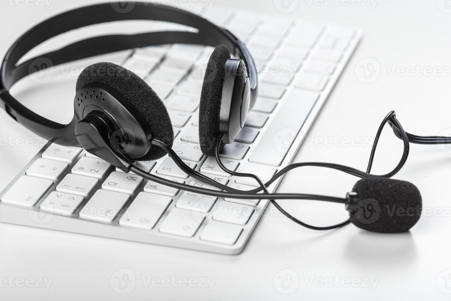 headset on keyboard computer laptop photo