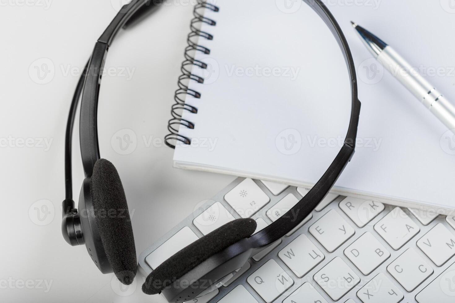 headset on keyboard computer laptop photo