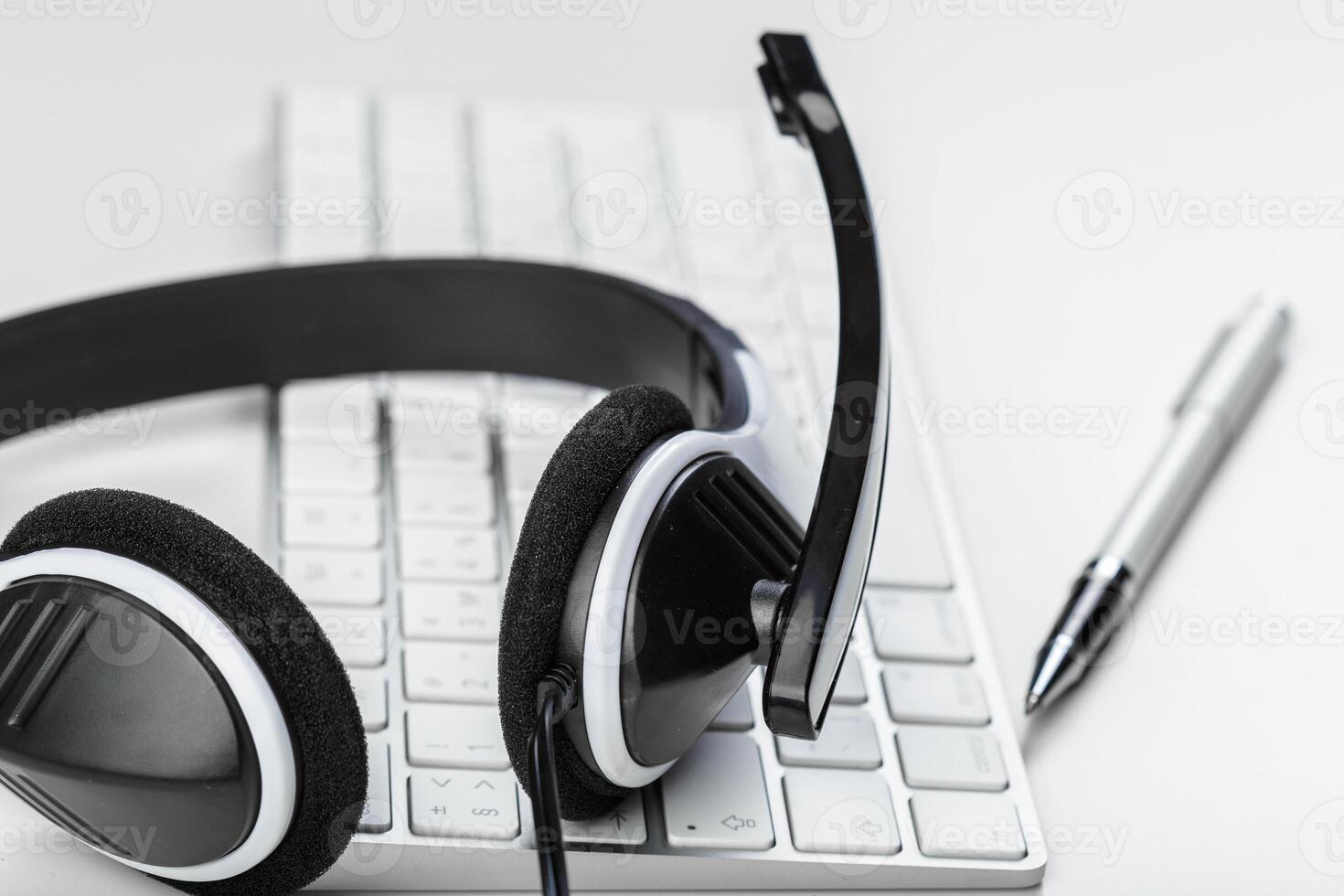 headset on keyboard computer laptop photo