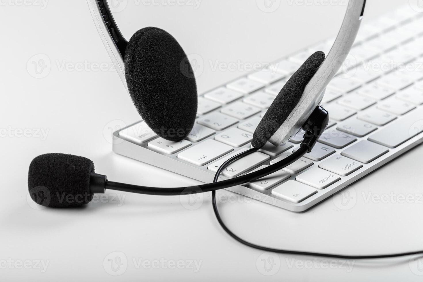 headset on keyboard computer laptop photo