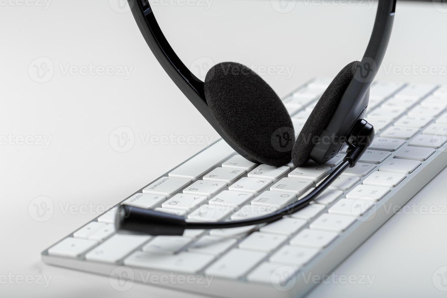 headset on keyboard computer laptop photo