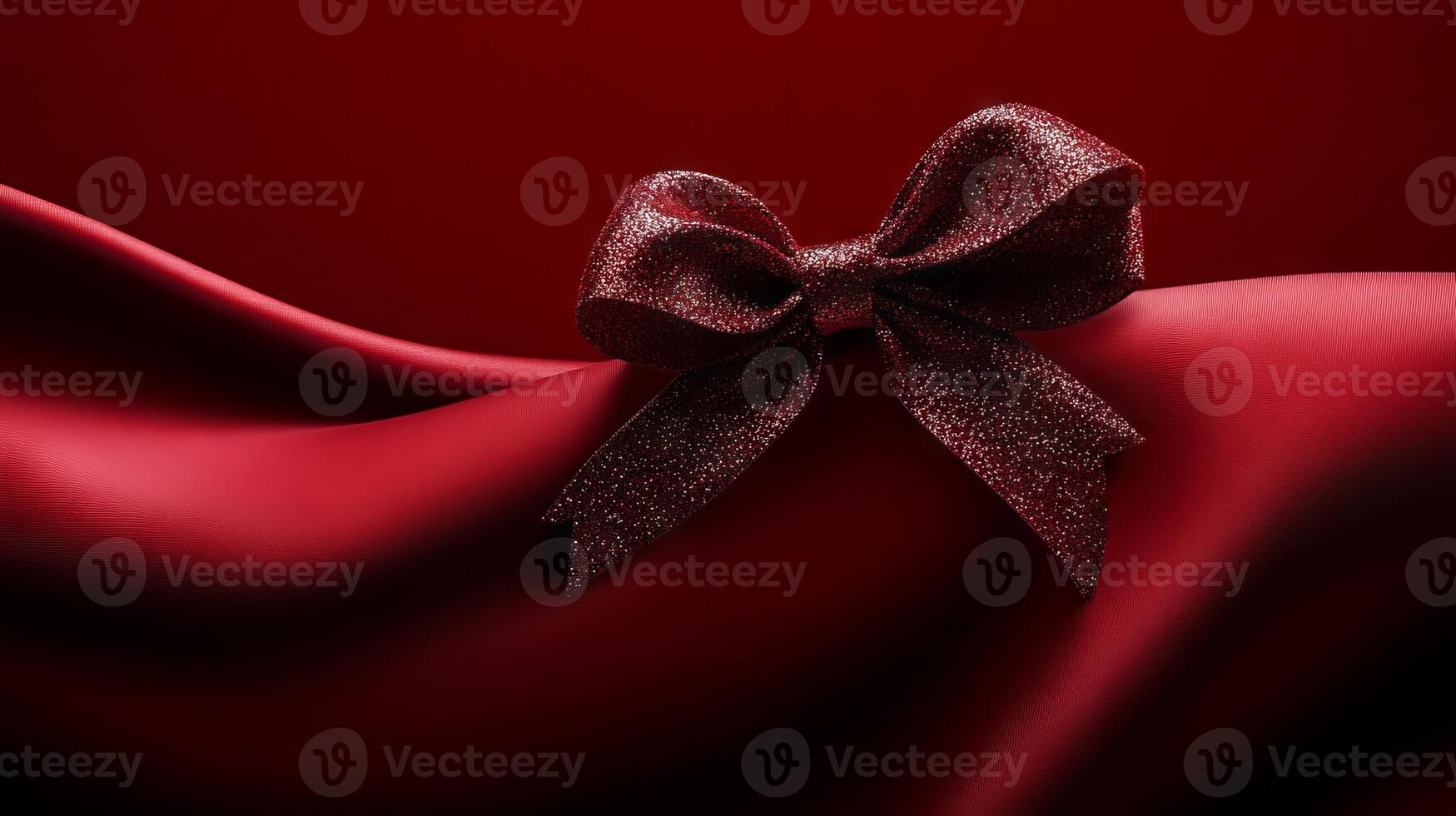 A red satin background with a red bow on it photo