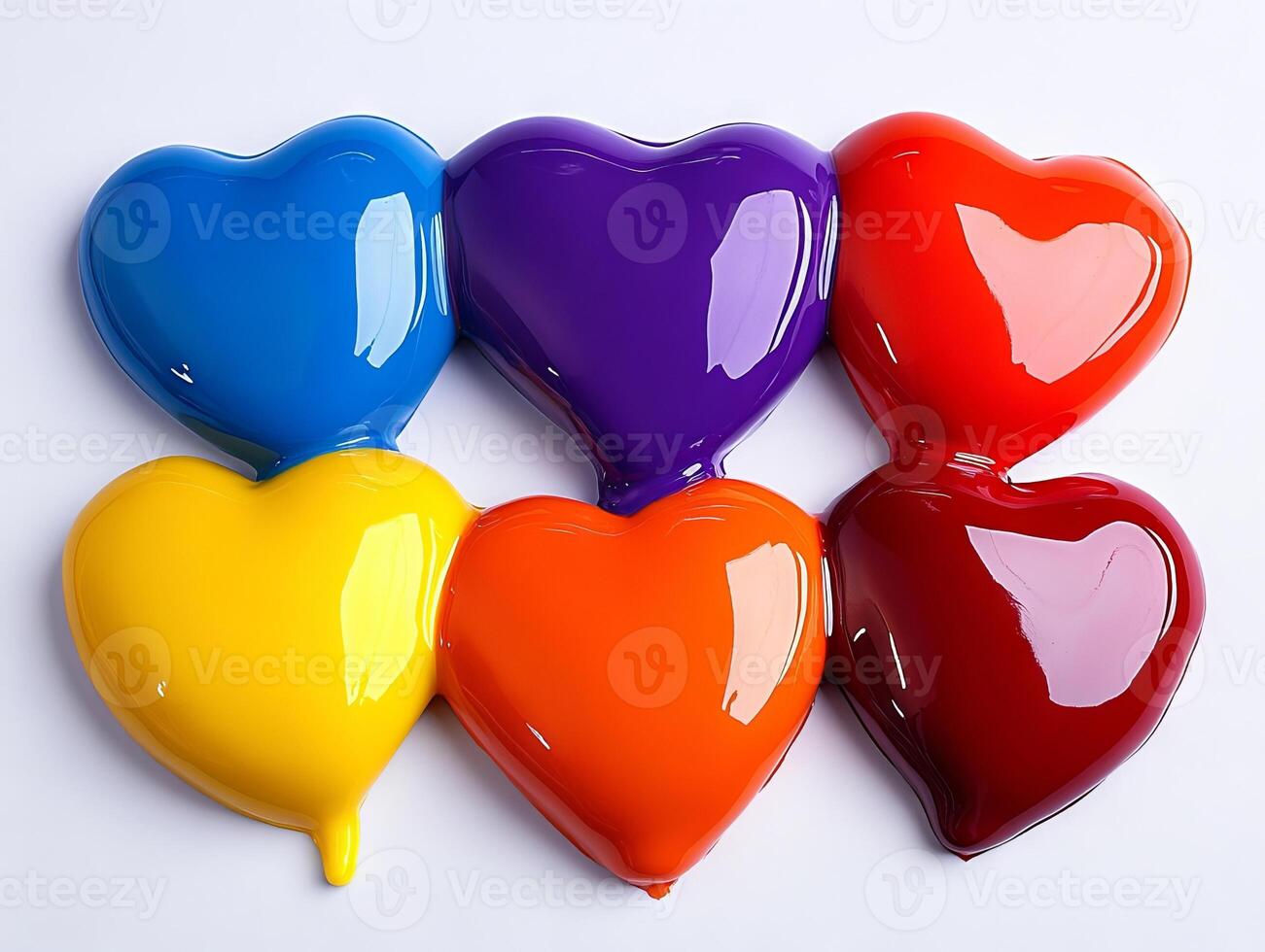 A group of colorful hearts on a white surface photo
