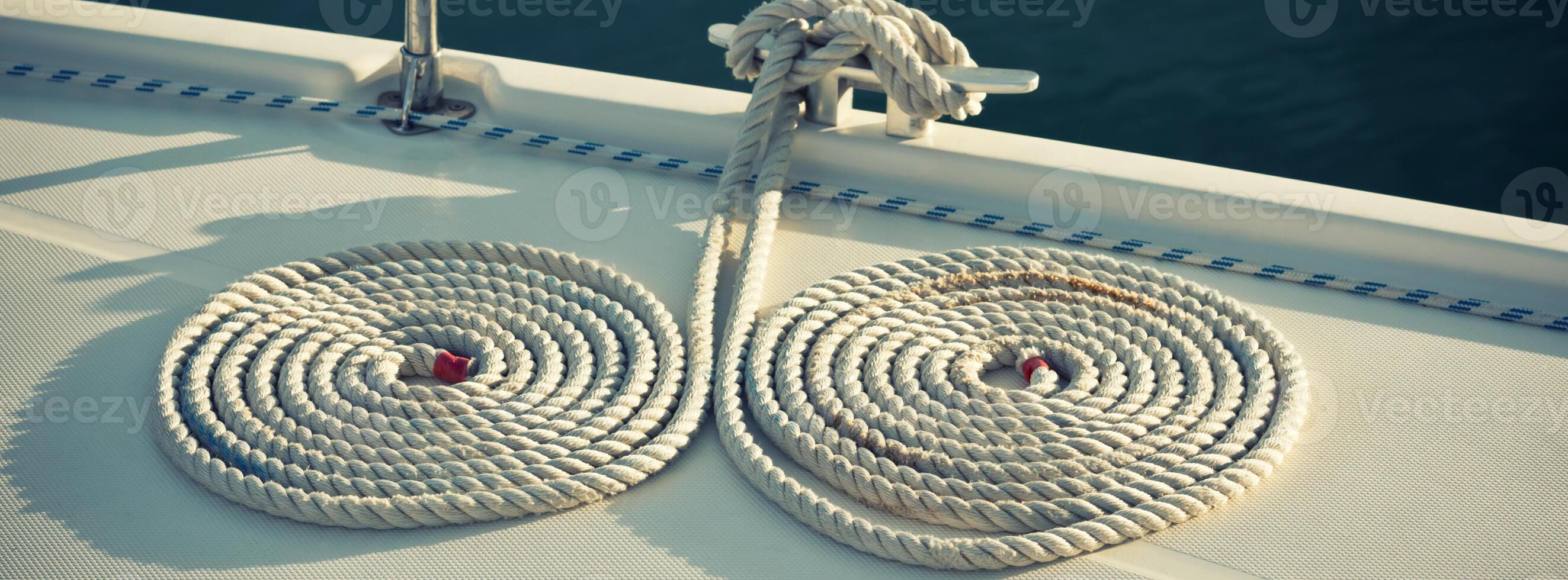 Nautical mooring ropes on a boat photo