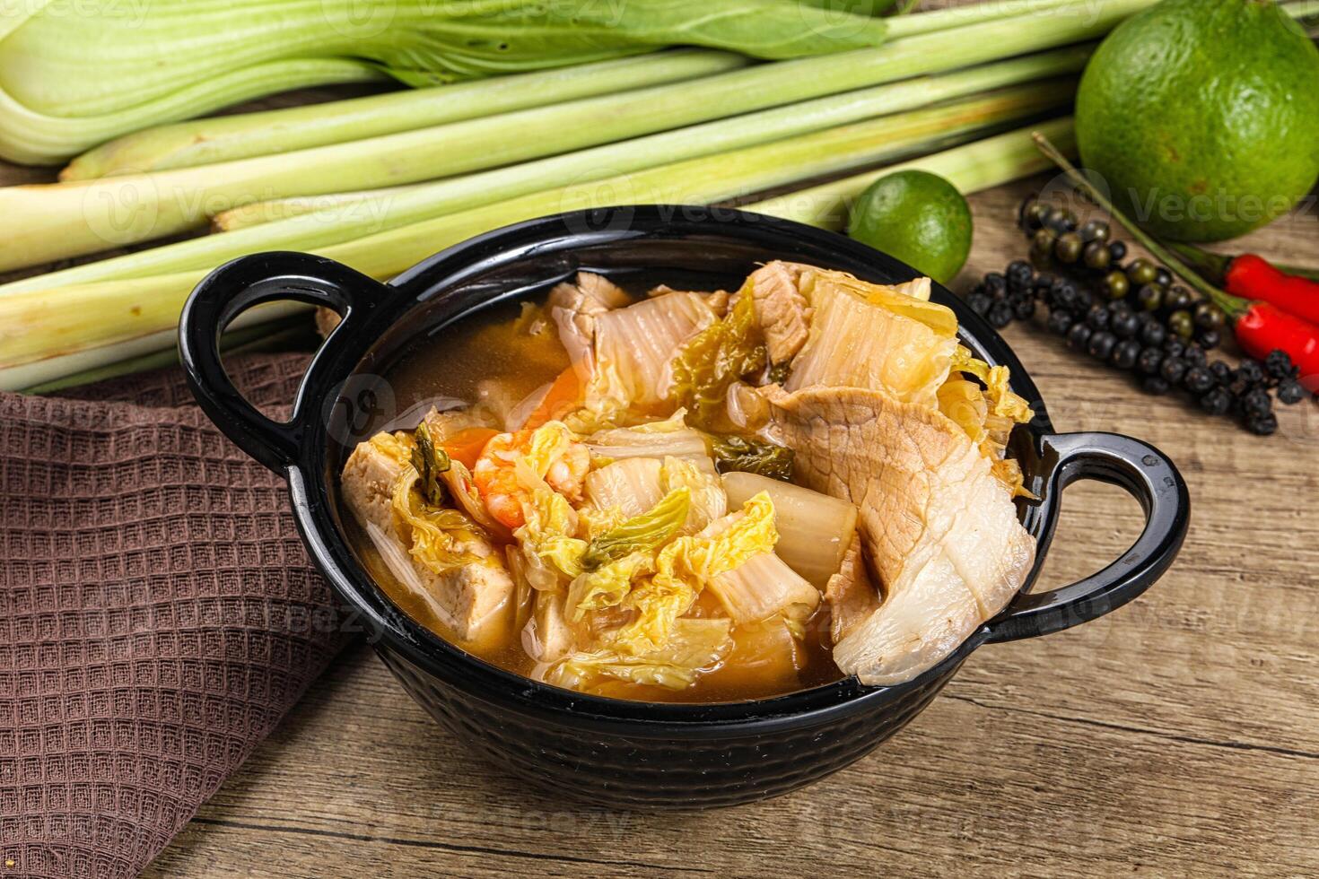 Korean kimchi soup with seafood photo