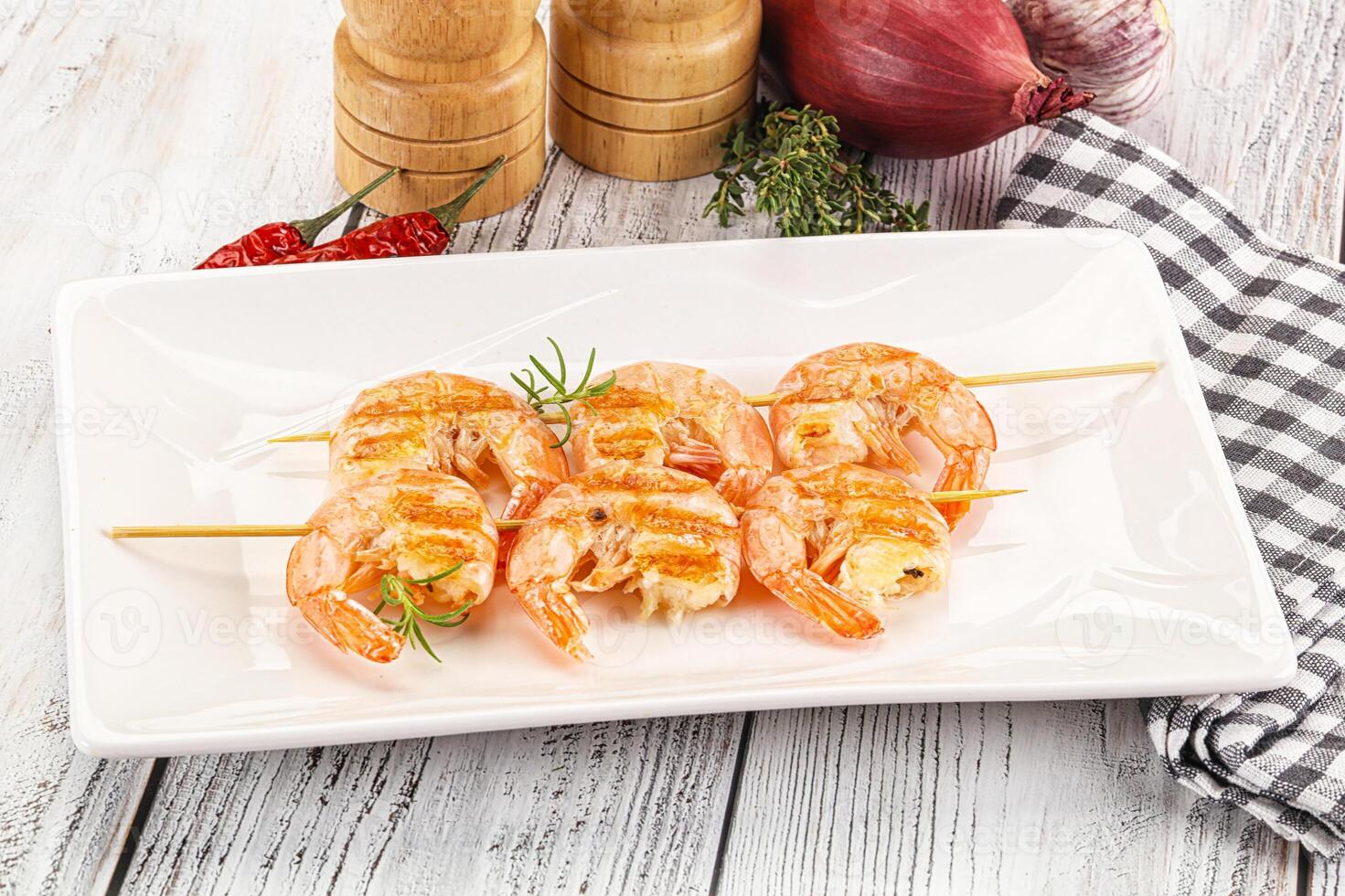 Grilled king prawn skewer snack photo