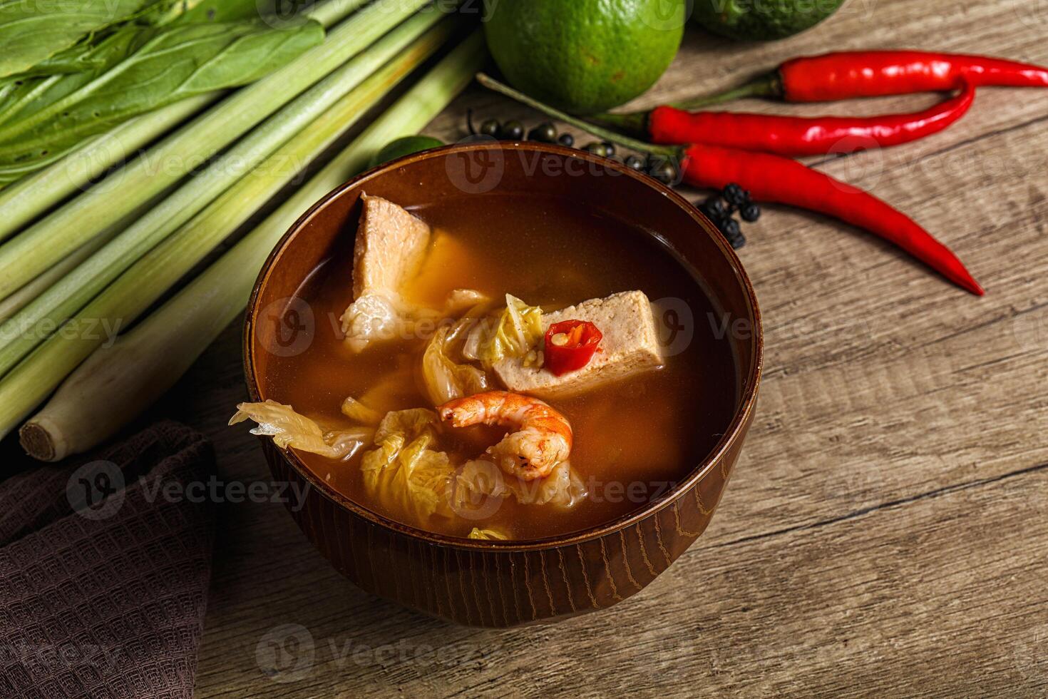 Korean kimchi soup with seafood photo