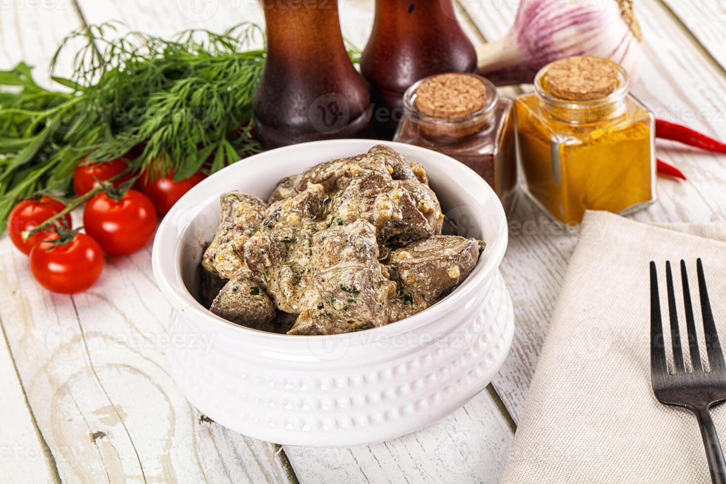 Roasted chicken liver with cream photo