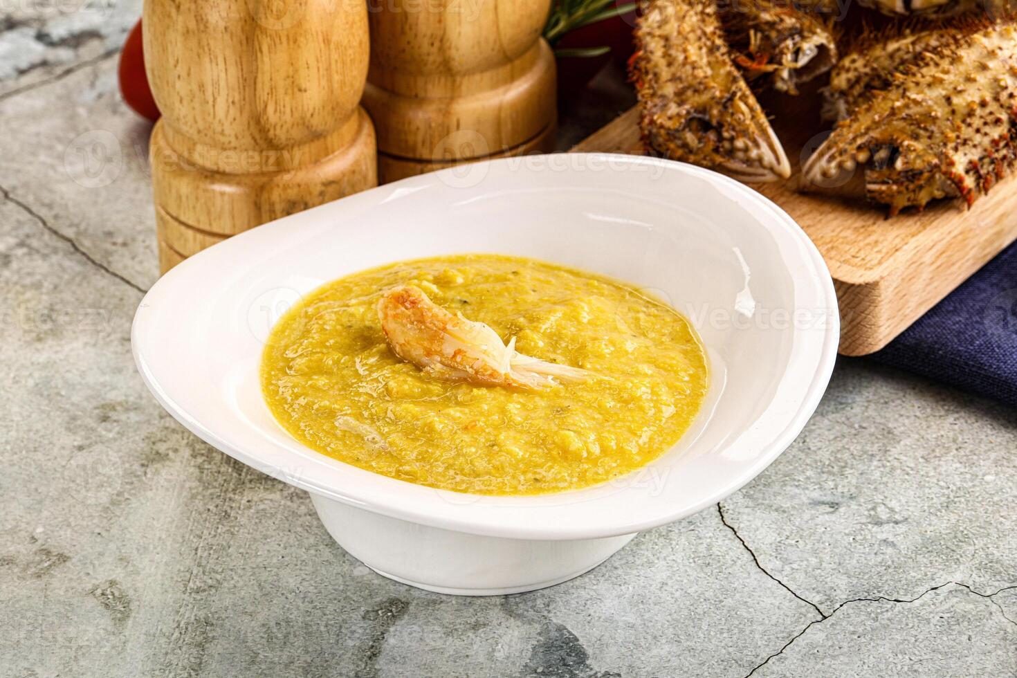 Corn cream soup with crab photo