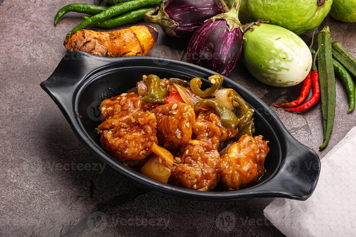 Chinese cuisine - prawn with chili sauce photo