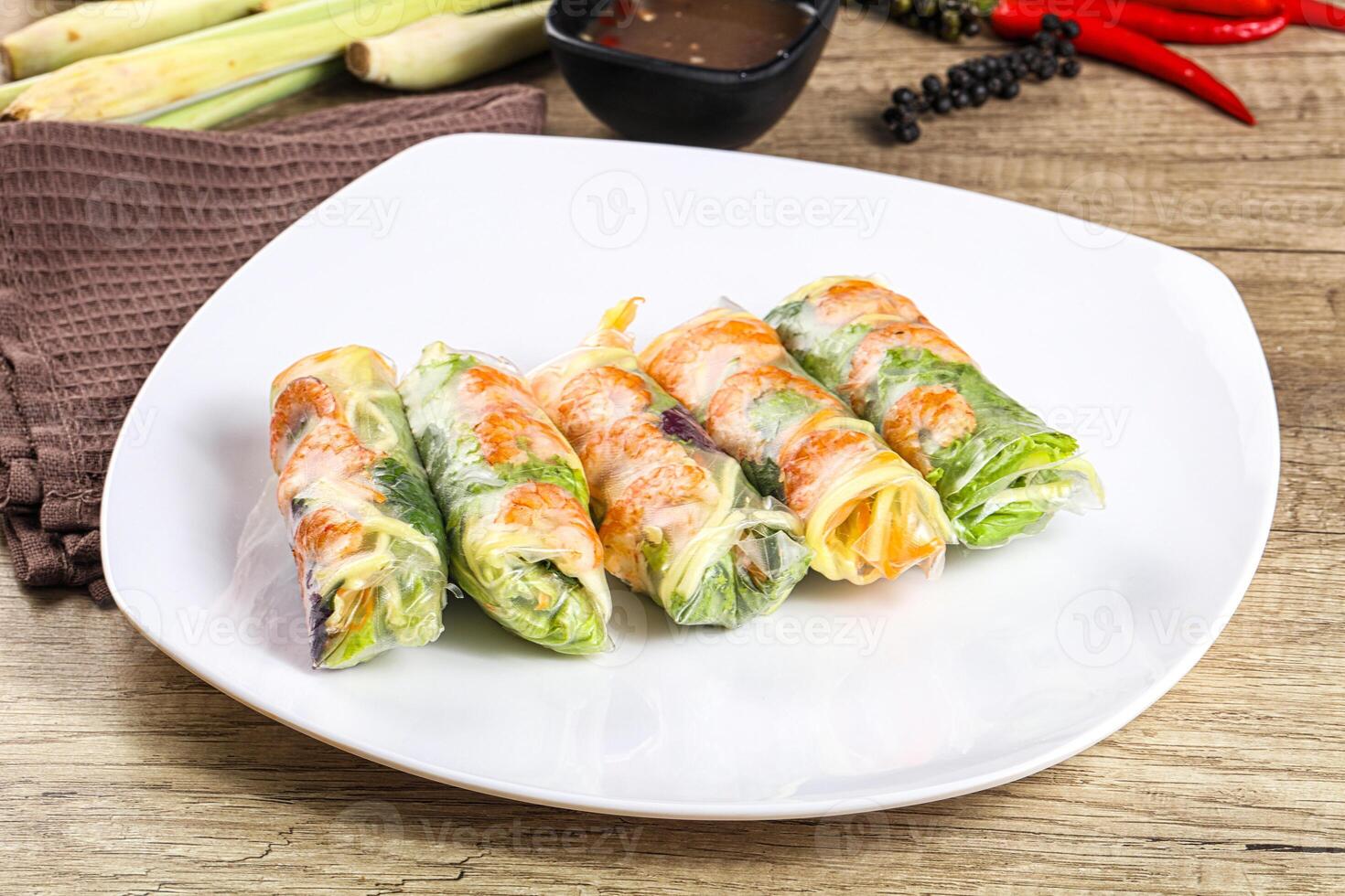 Vietnamese spring roll with prawn and mango photo