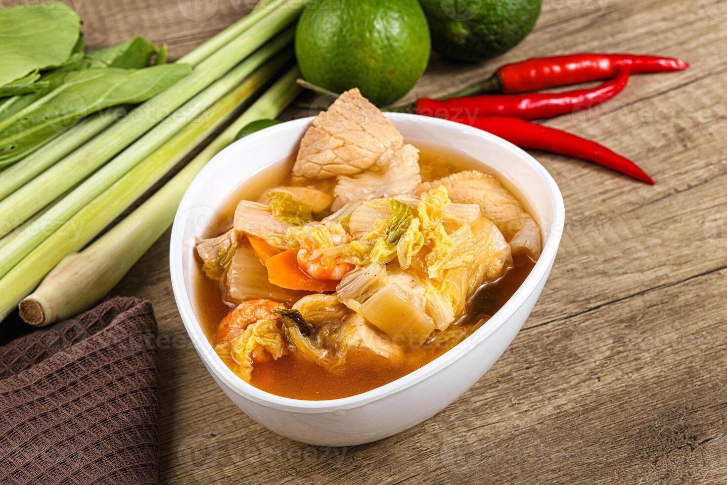 Korean kimchi soup with seafood photo