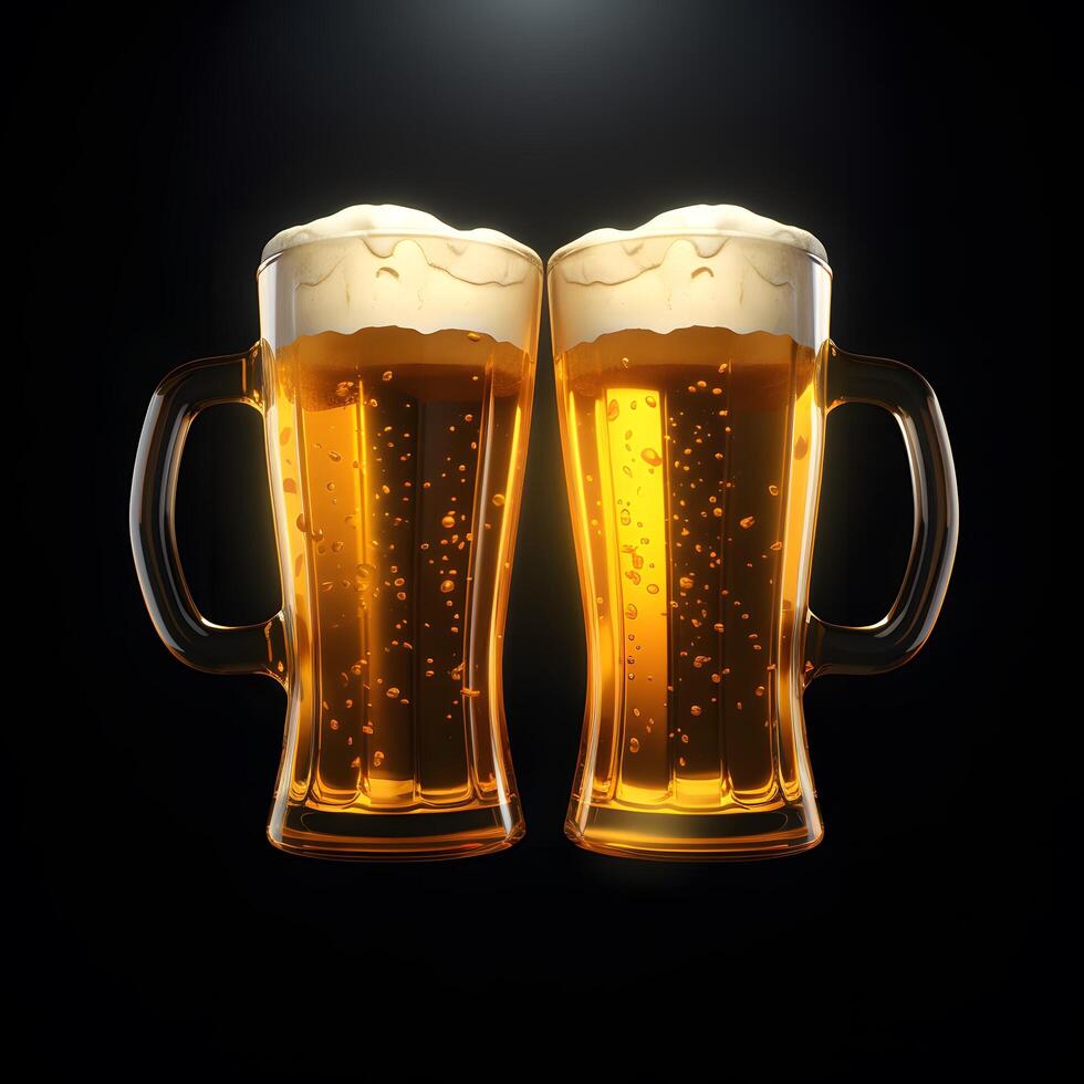 Traditional Bavarian beer festival with two glass glasses full of fresh beer. Perfect for Oktoberfest and festive beer-themed designs. photo