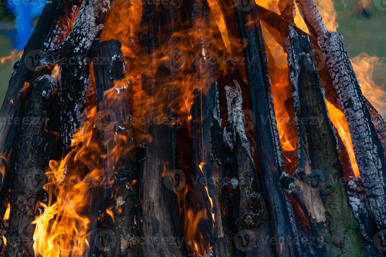 Beautiful fire flames on a campfire photo