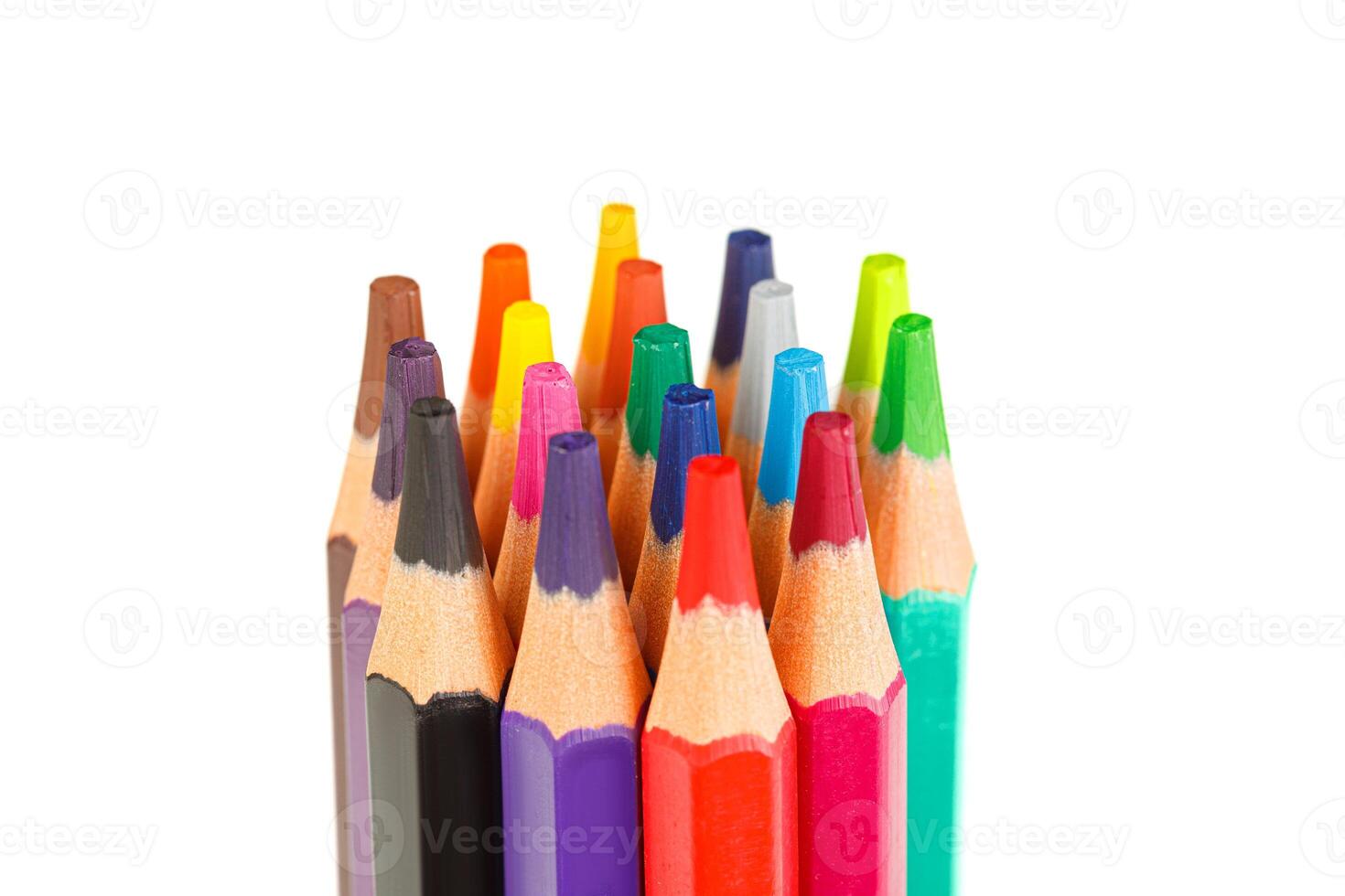 set of multi-colored pencils on a white background photo
