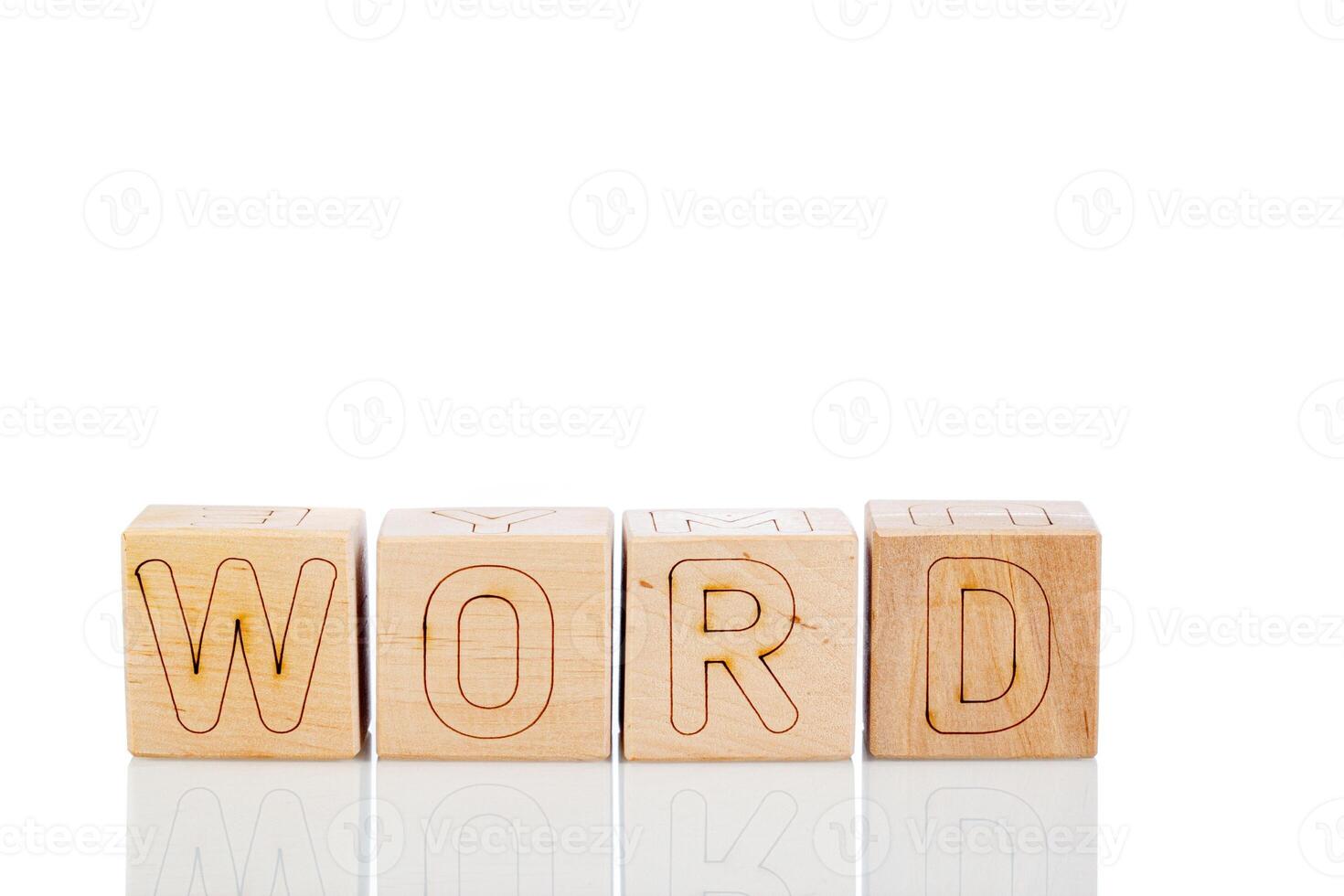 Wooden cubes with letters word on a white background photo