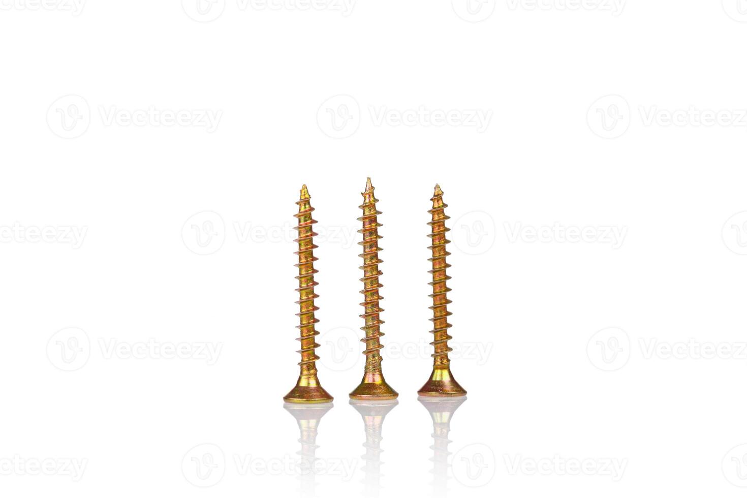 macro screw of golden color on a white background photo