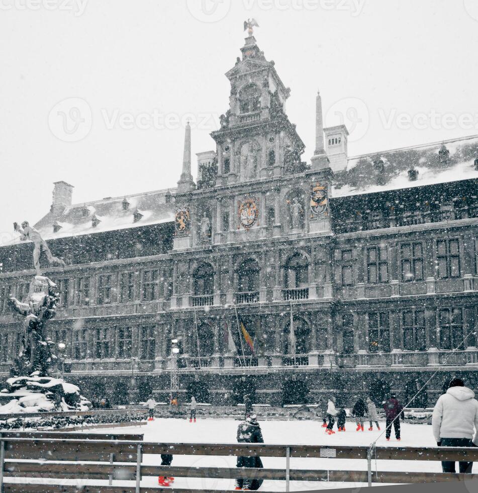 Antwerp at Winter Snowstorm photo