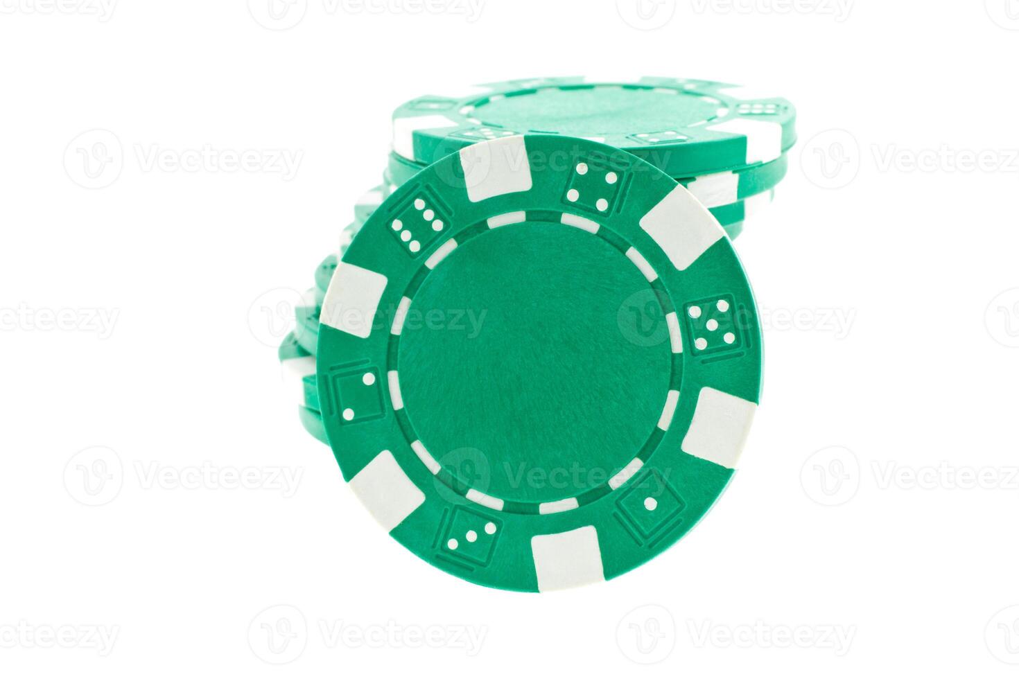 green poker chips heap isolated photo