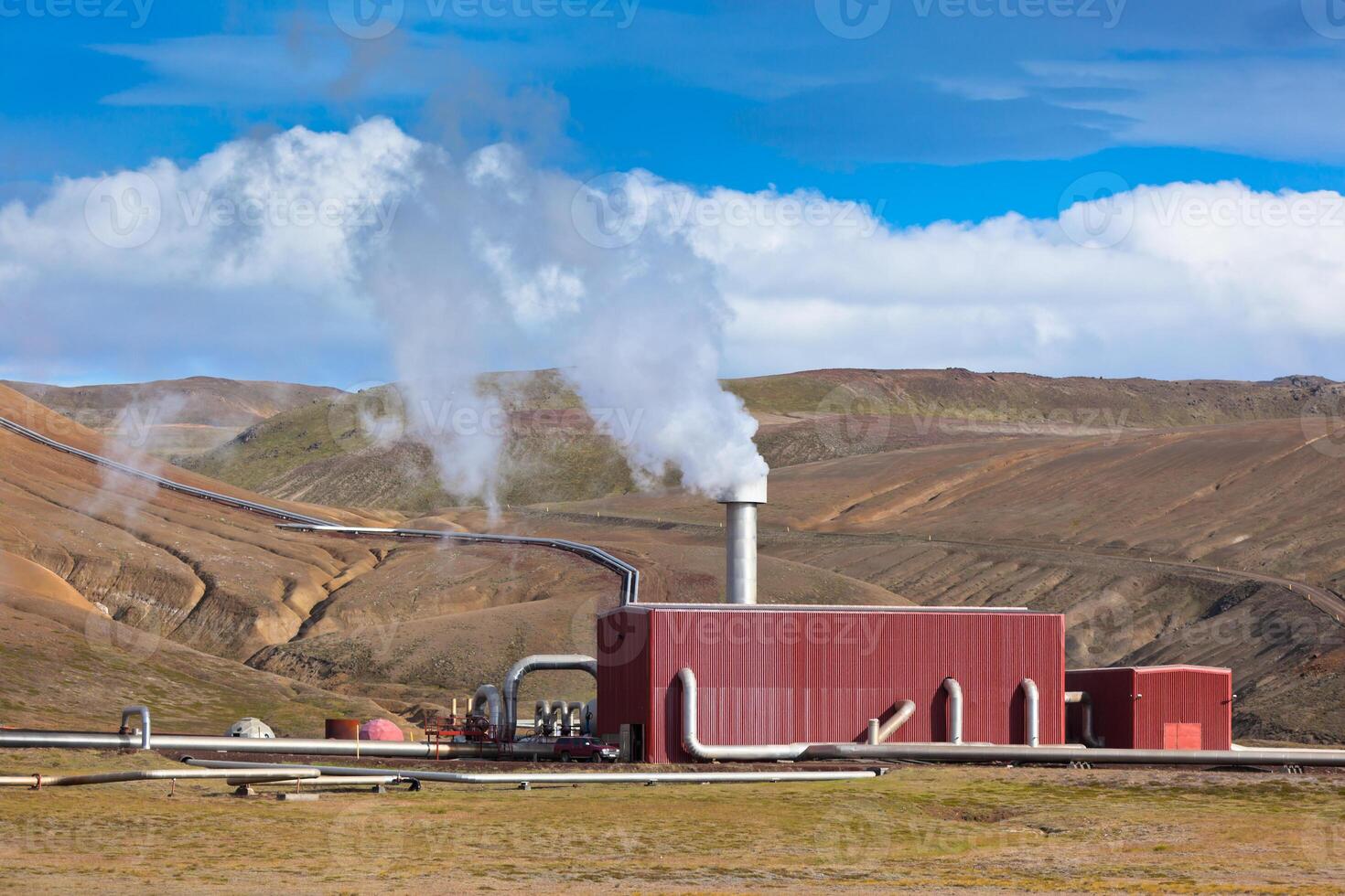 Geothermal Power Station in Iceland at Summer Sunny Day photo