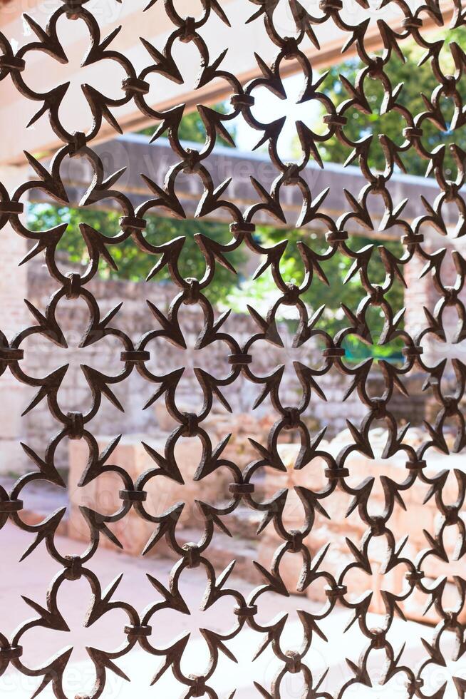 View through ornamental iron lattice photo