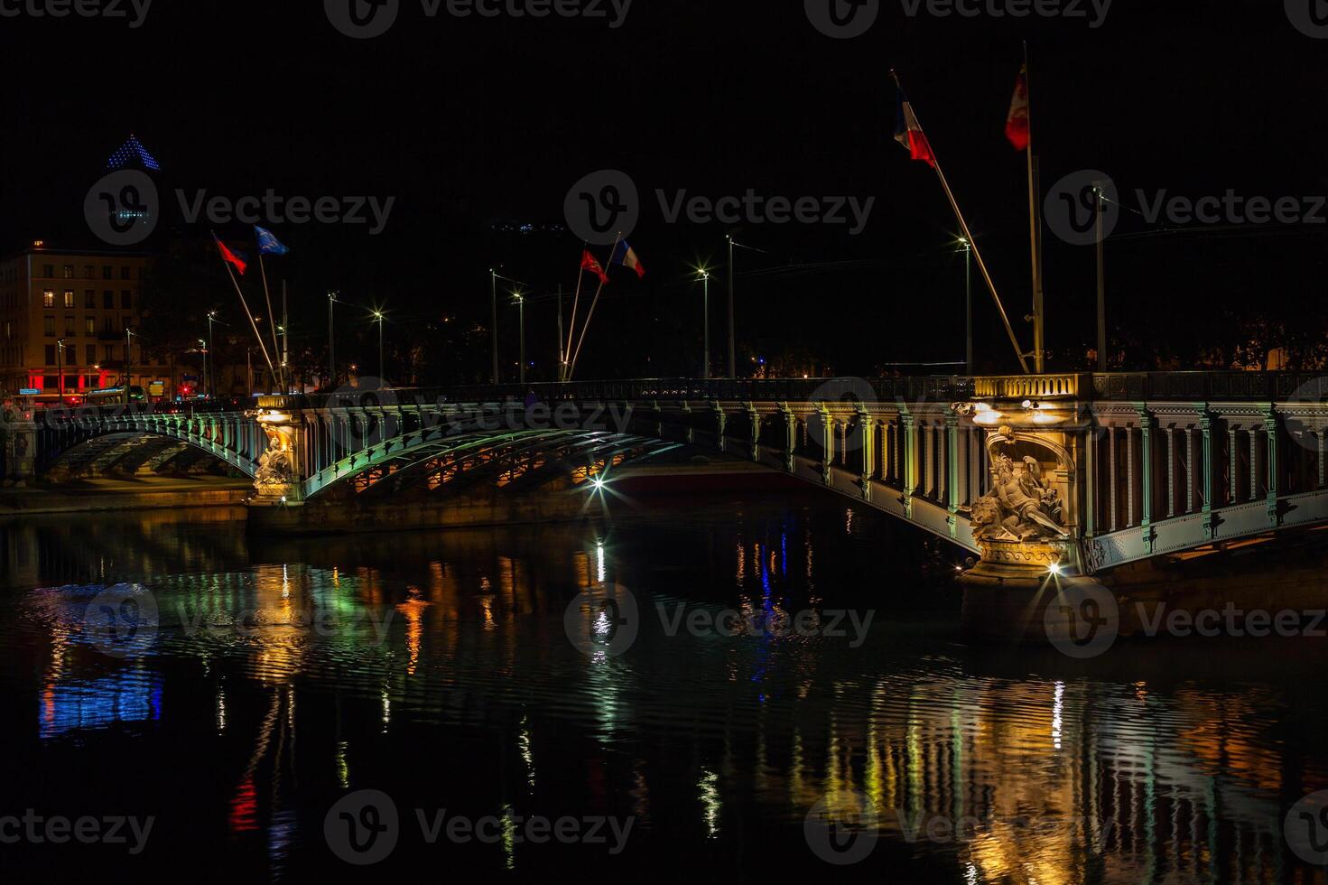 Cityscape of Lyon, France at night photo