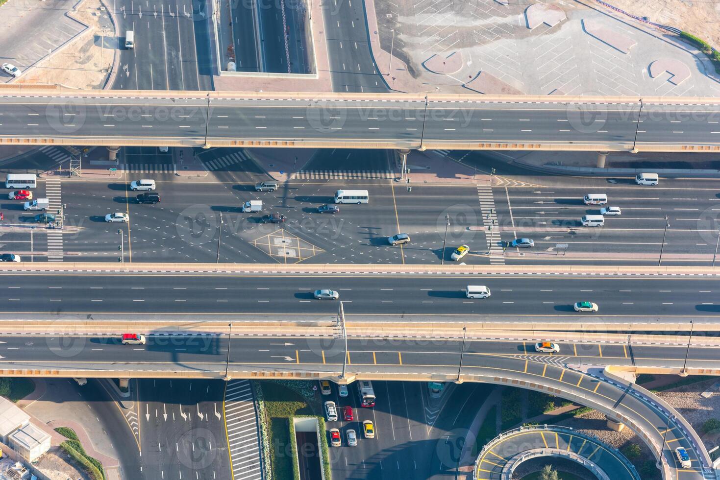 Top view of highway interchange in Dubai, UAE photo