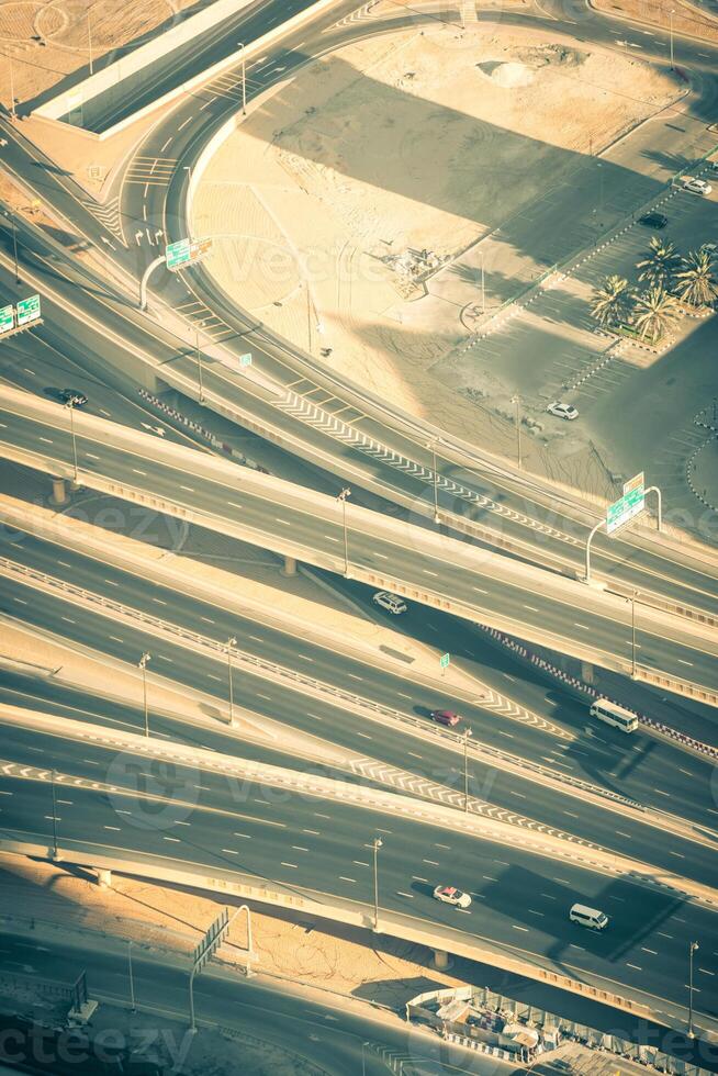 Top view of highway interchange in Dubai photo