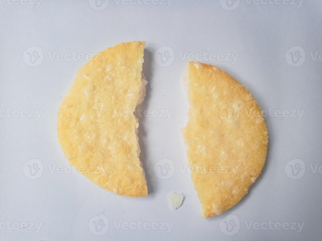 Stack of Japanese rice crackers, Sembei isolated on white background photo
