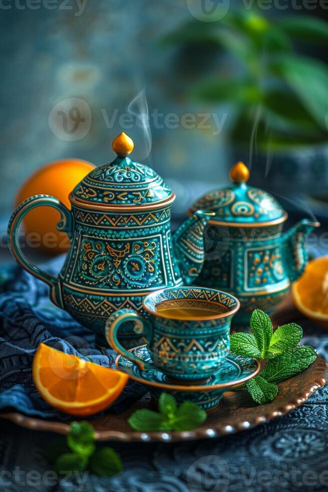 a realistic stock image of Moroccan Mint Tea photo