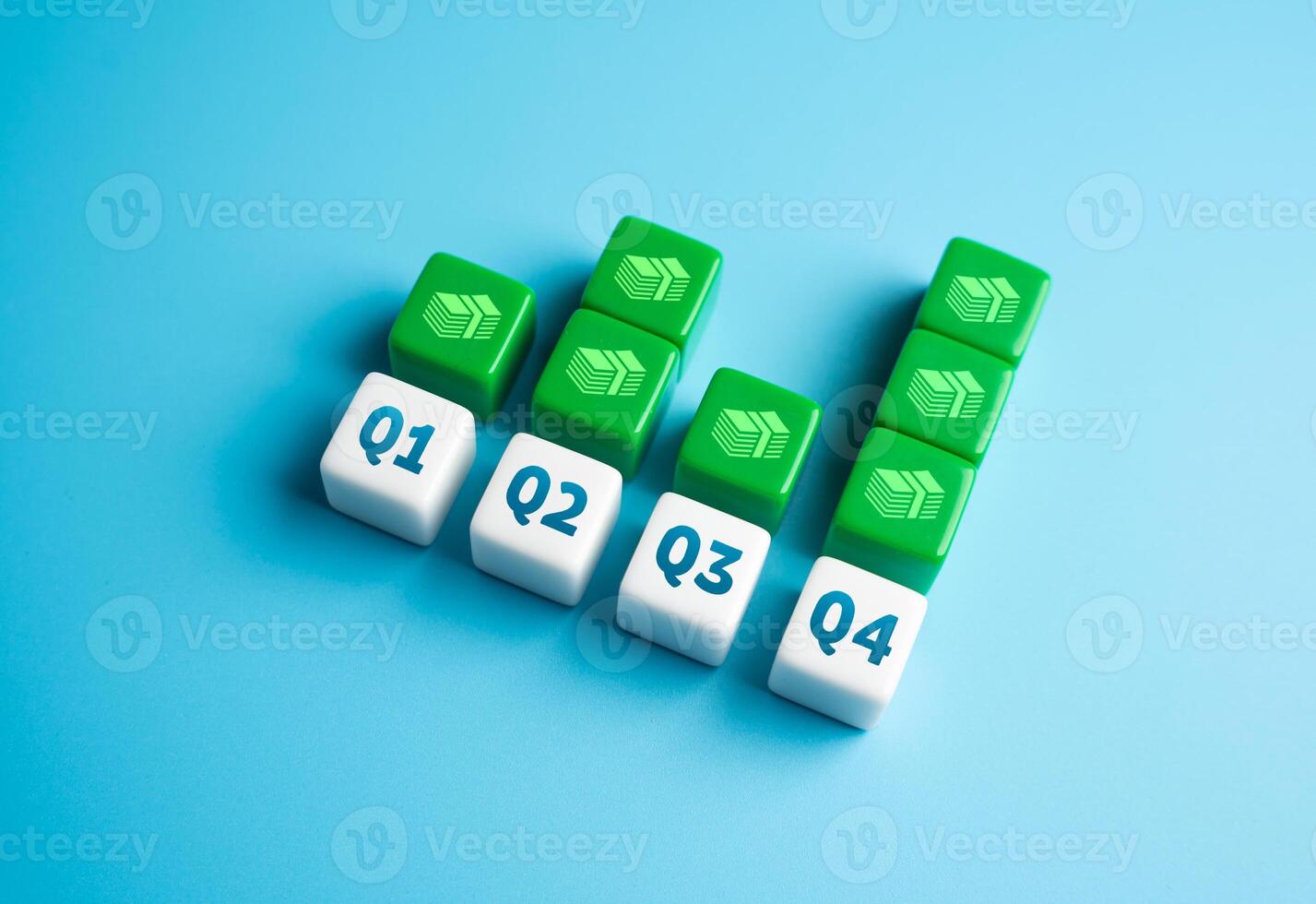 Earnings quarterly for the year. Profit statistics for four quarters per year. Summing up, making plans for the next year. Evaluation and forecasting. photo
