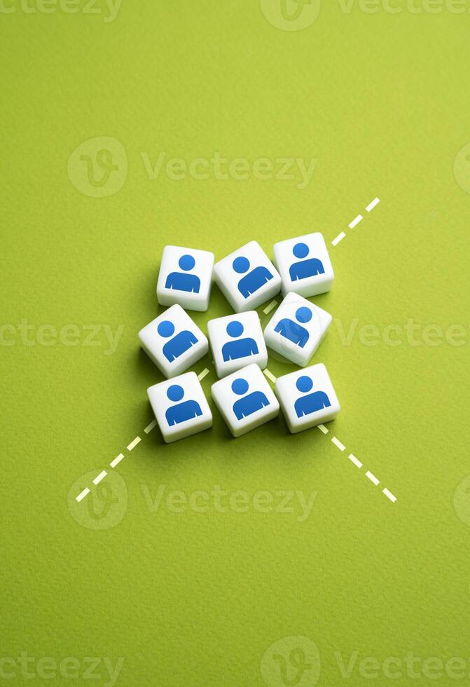 Dividing the group into teams. Reorganize the group's work. Divide into areas of responsibility and delegate tasks. Differences in political views and other composition criteria. photo