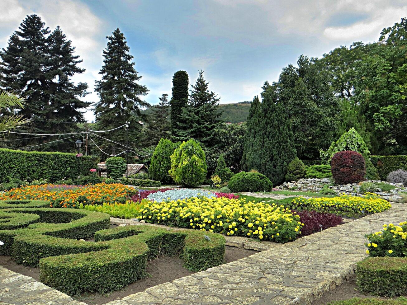 Balchik, Bulgaria. July 30, 2024. The botanical garden of the Queen Marie of Romania at Bulgarian Black Sea coastline. Colorful pattern of flowers. photo