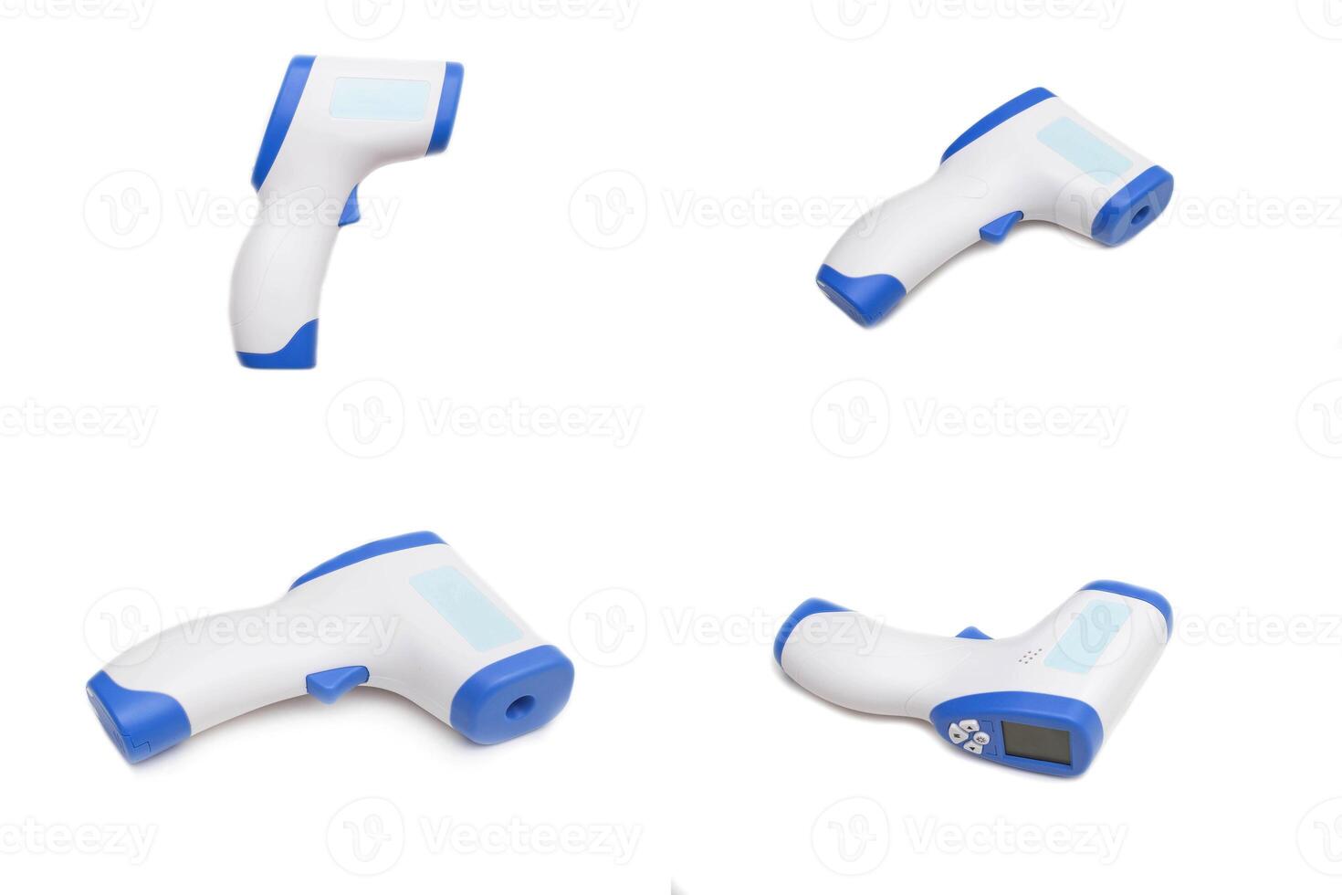 Infrared non-contact thermometer for measuring body temperature on a white background, isolate. Medical photo