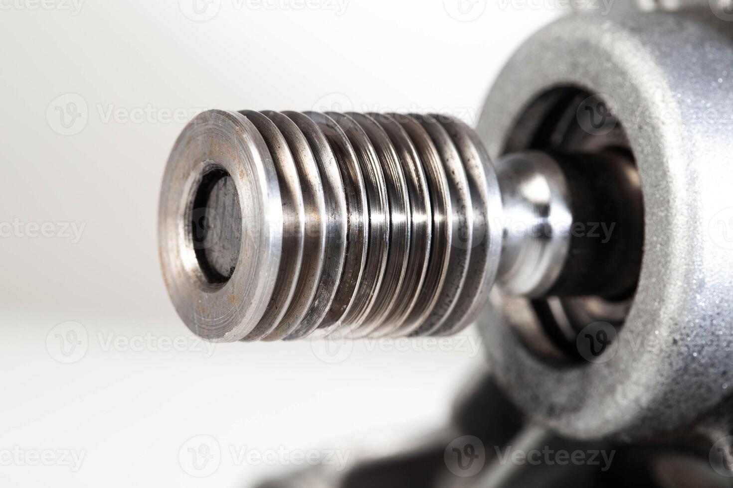 Electric motor part pulley for belt drive, macro. Copy space for text photo