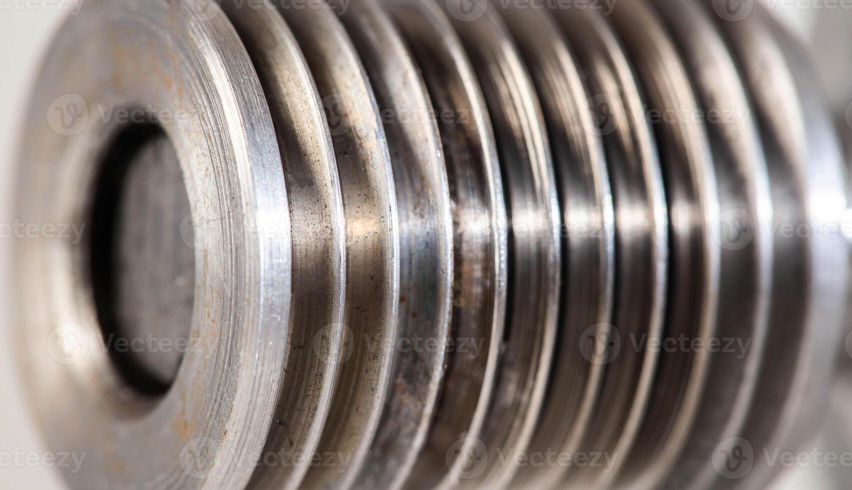 Electric motor part pulley for belt drive, macro photo